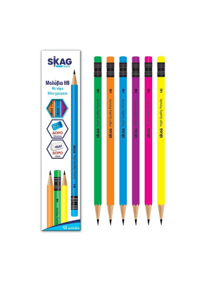 Skag Μολύβια Σετ Neon 12τμχ με Γόμα και Ξύστρα